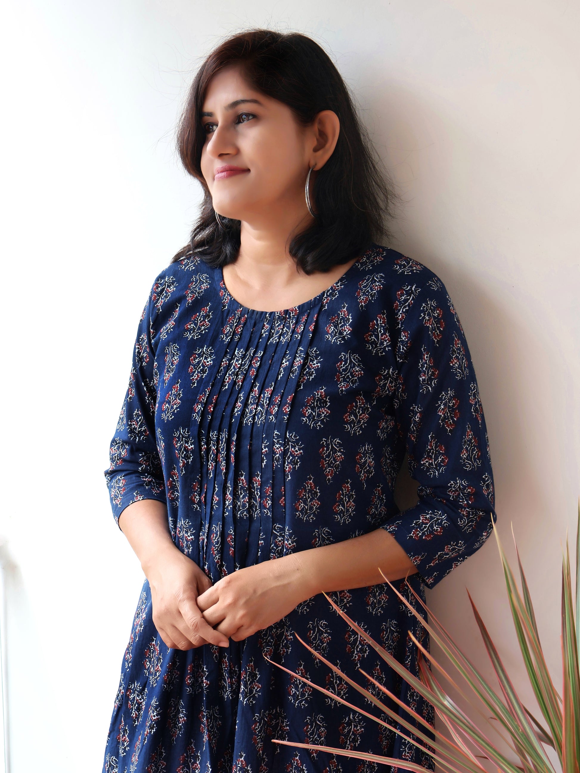 Berry Blue Cotton Pintuck Aline Kurta