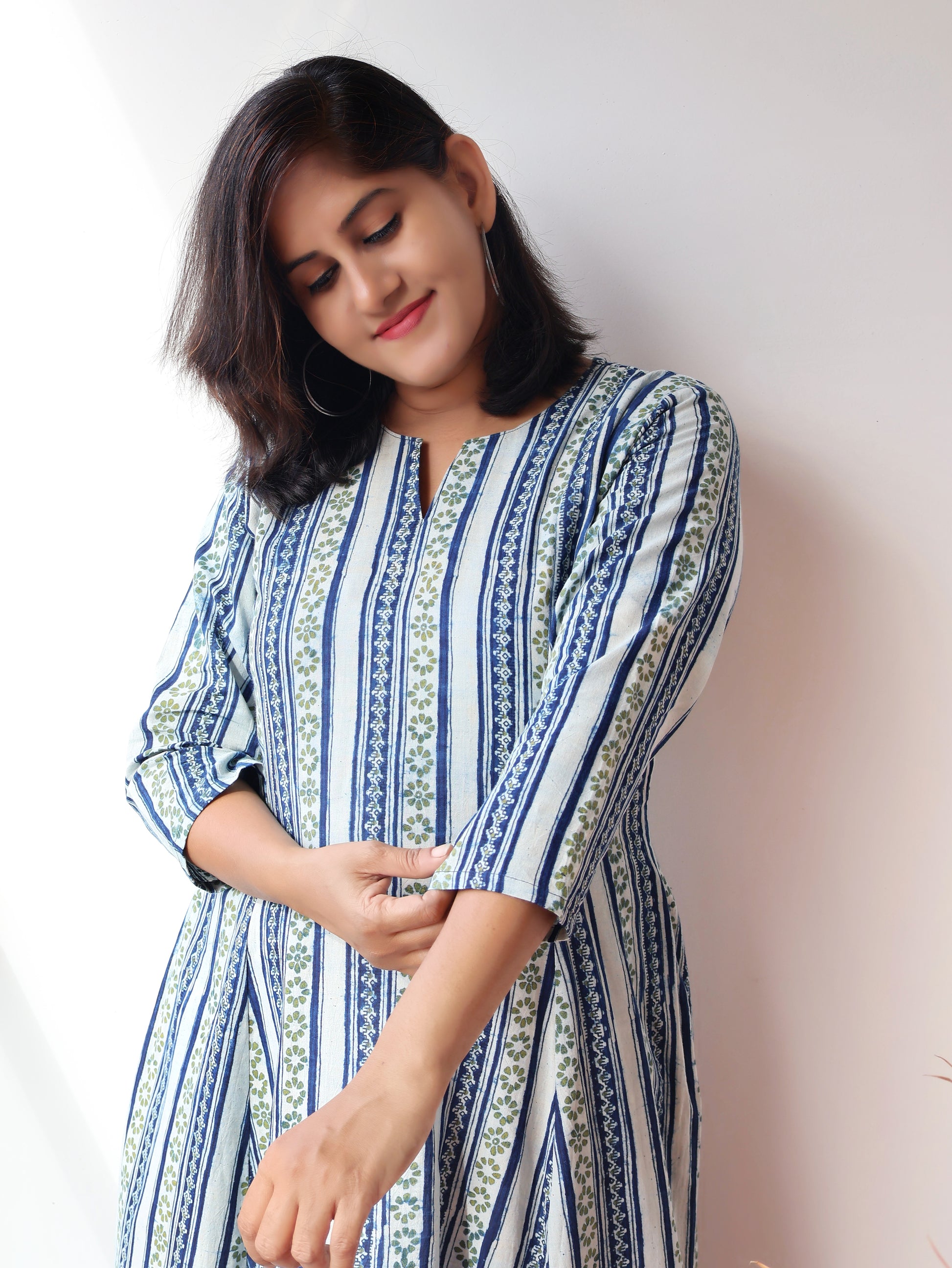 Indigo Blue Earth Dabu Cotton Paneled  Hand Block Kurta