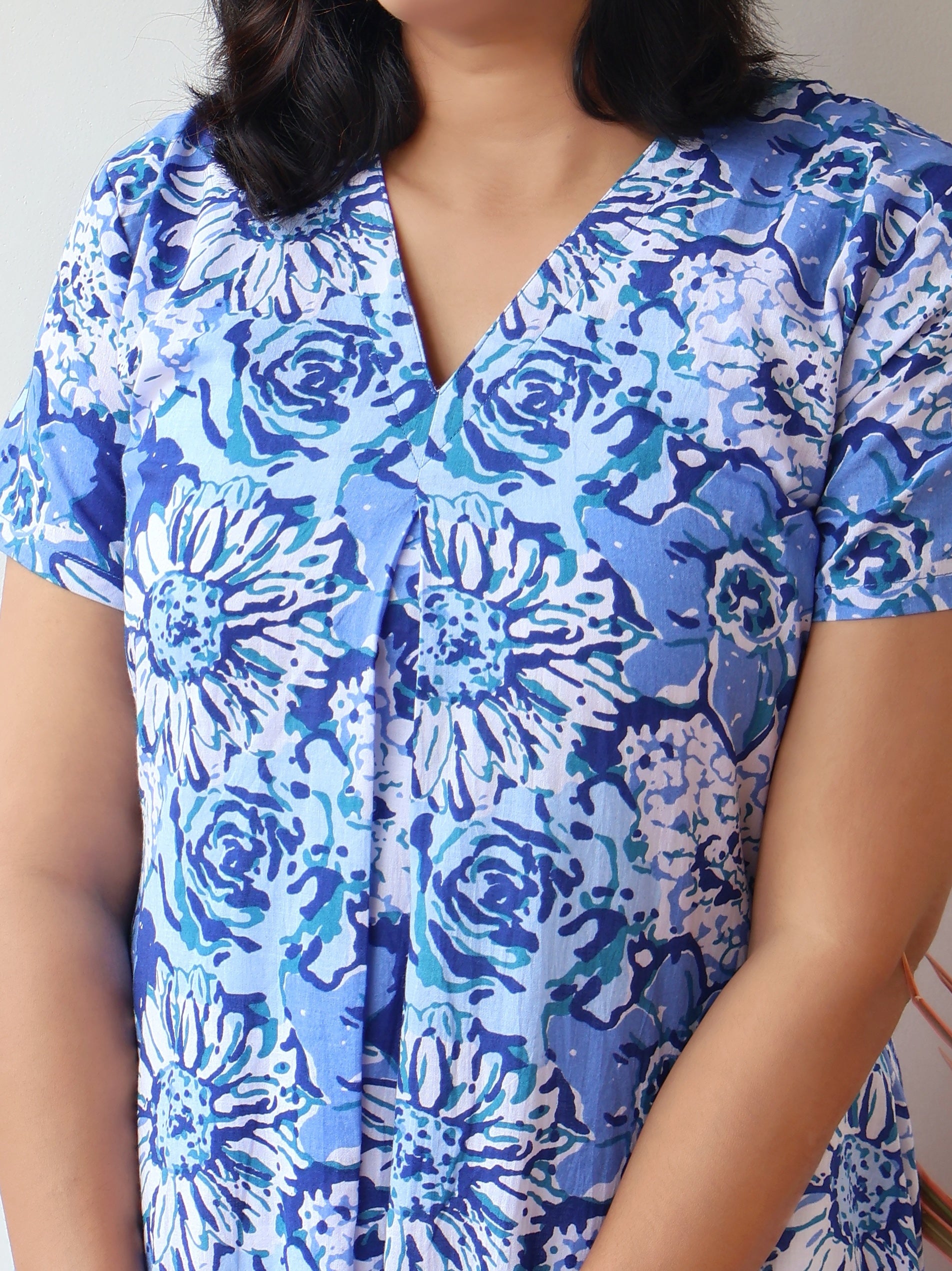 Blue Bloom Block Printed Cotton Aline Kurta