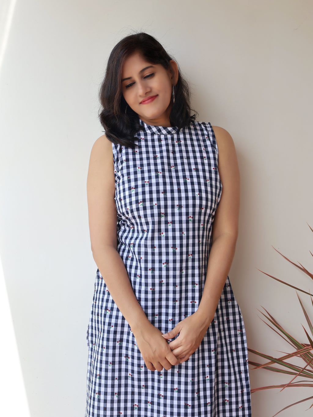 Summer Checks Sleeveless Cotton Kurta