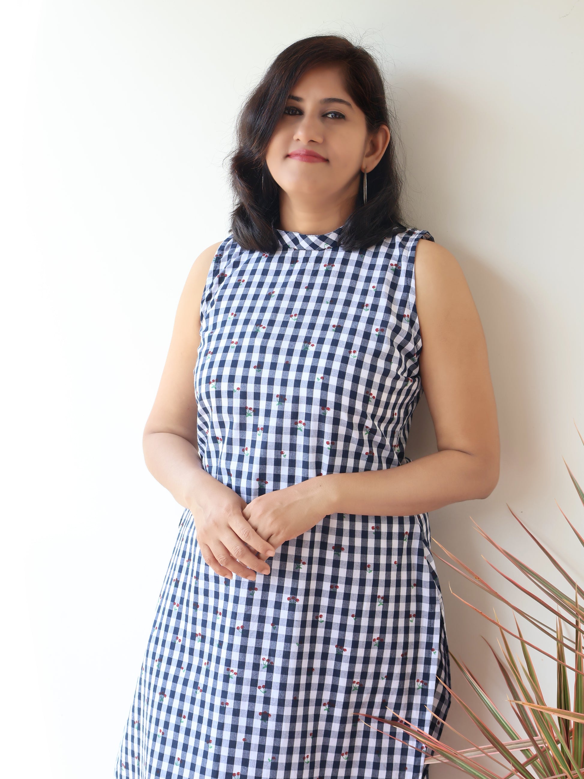 Summer Checks Sleeveless Cotton Kurta