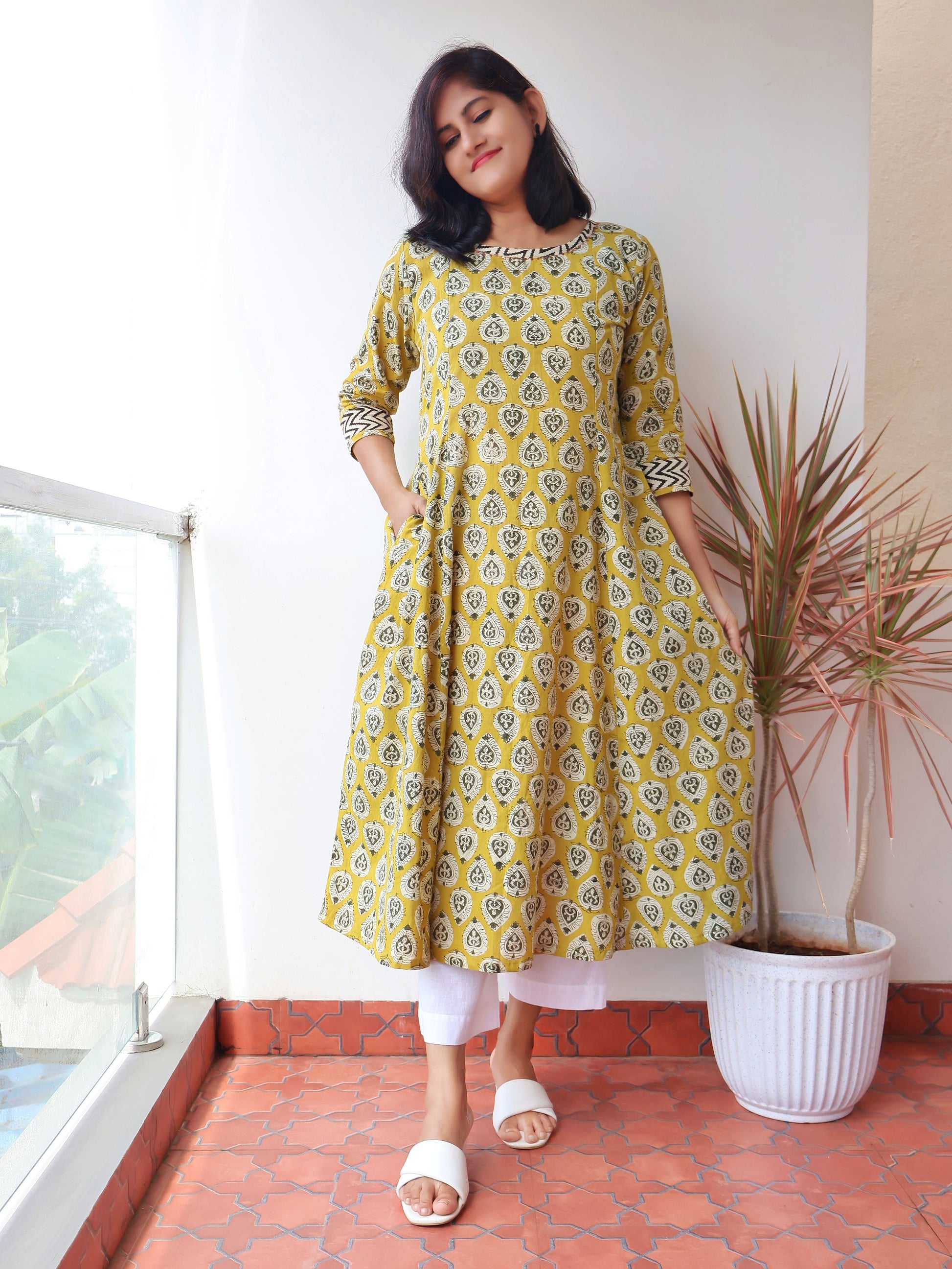 Yellow Radiant Bagru Hand Block Cotton Kurta