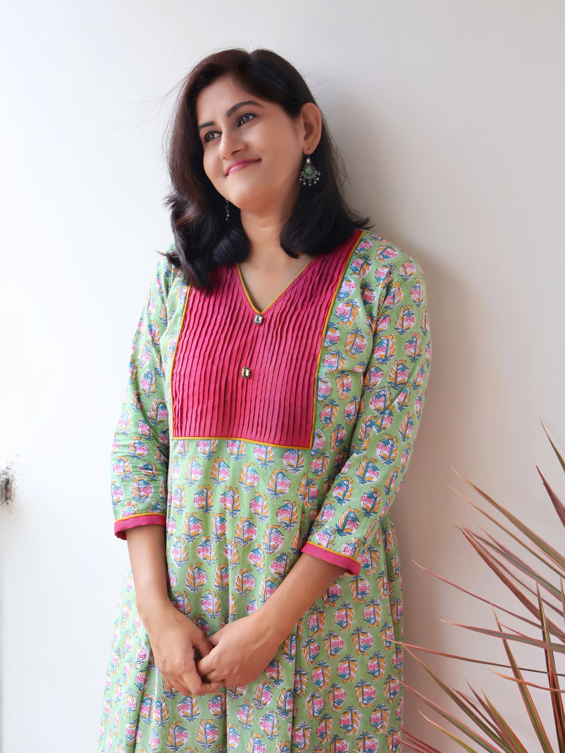 Zinnia Green Sanganeri Hand Block Cotton Kurta