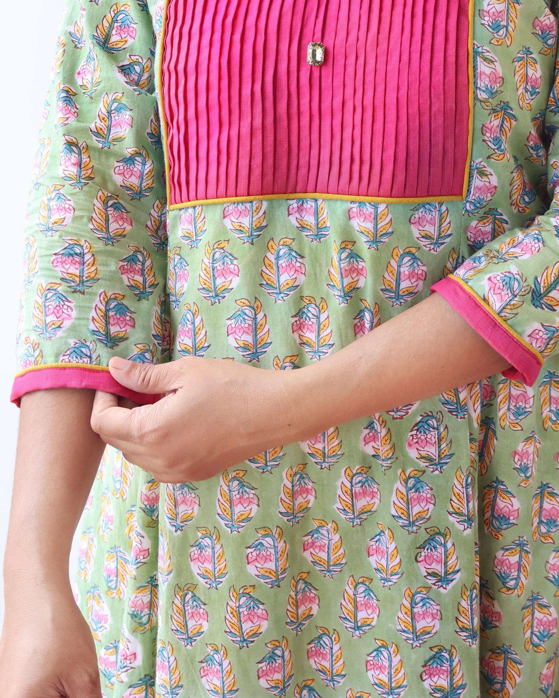 Zinnia Green Sanganeri Hand Block Cotton Kurta