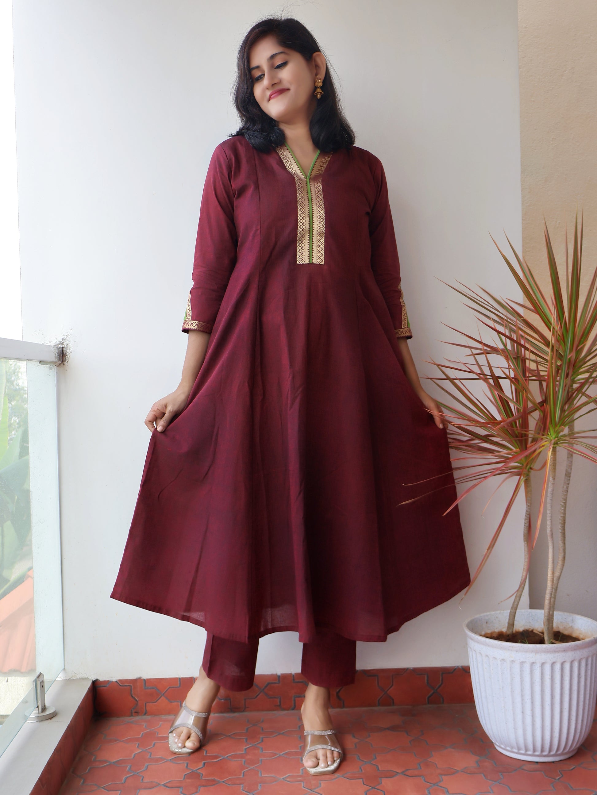 Mahogany Maroon Ethnic Handloom Cotton Kurta