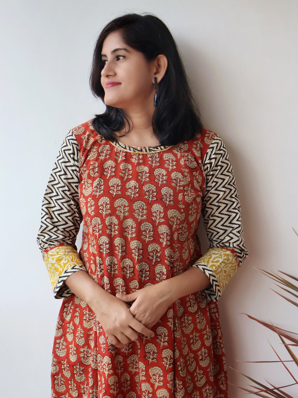 Red Coral Bagru Hand Block Cotton Kurta