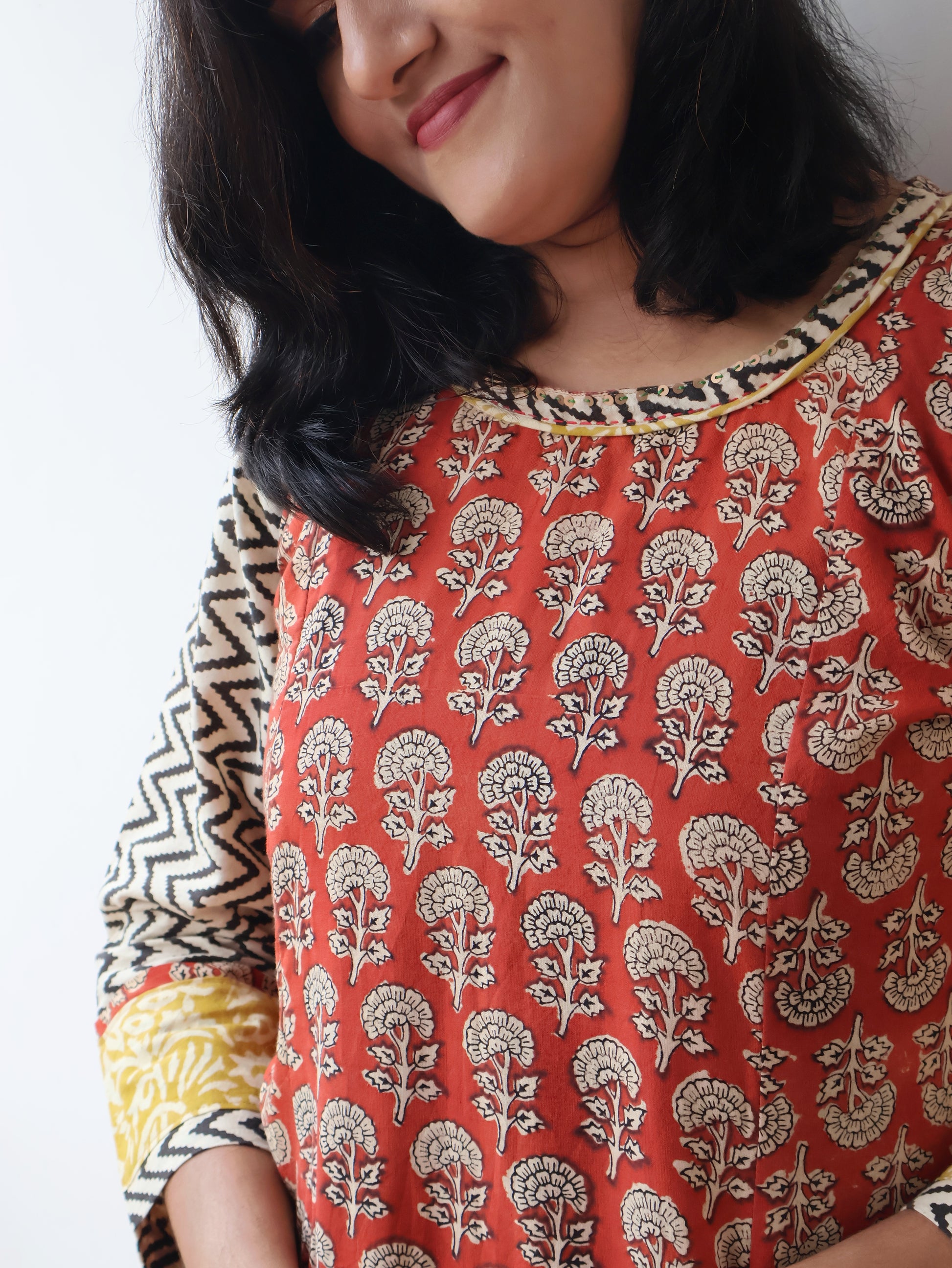 Red Bagru Hand Block Cotton Kurta
