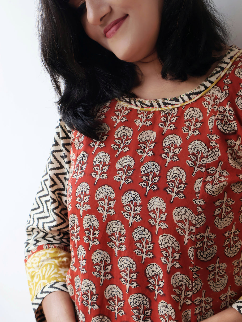 Red Coral Bagru Hand Block Cotton Kurta