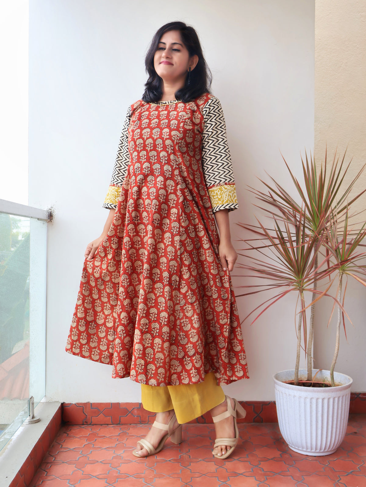 Red Bagru Hand Block Cotton Kurta
