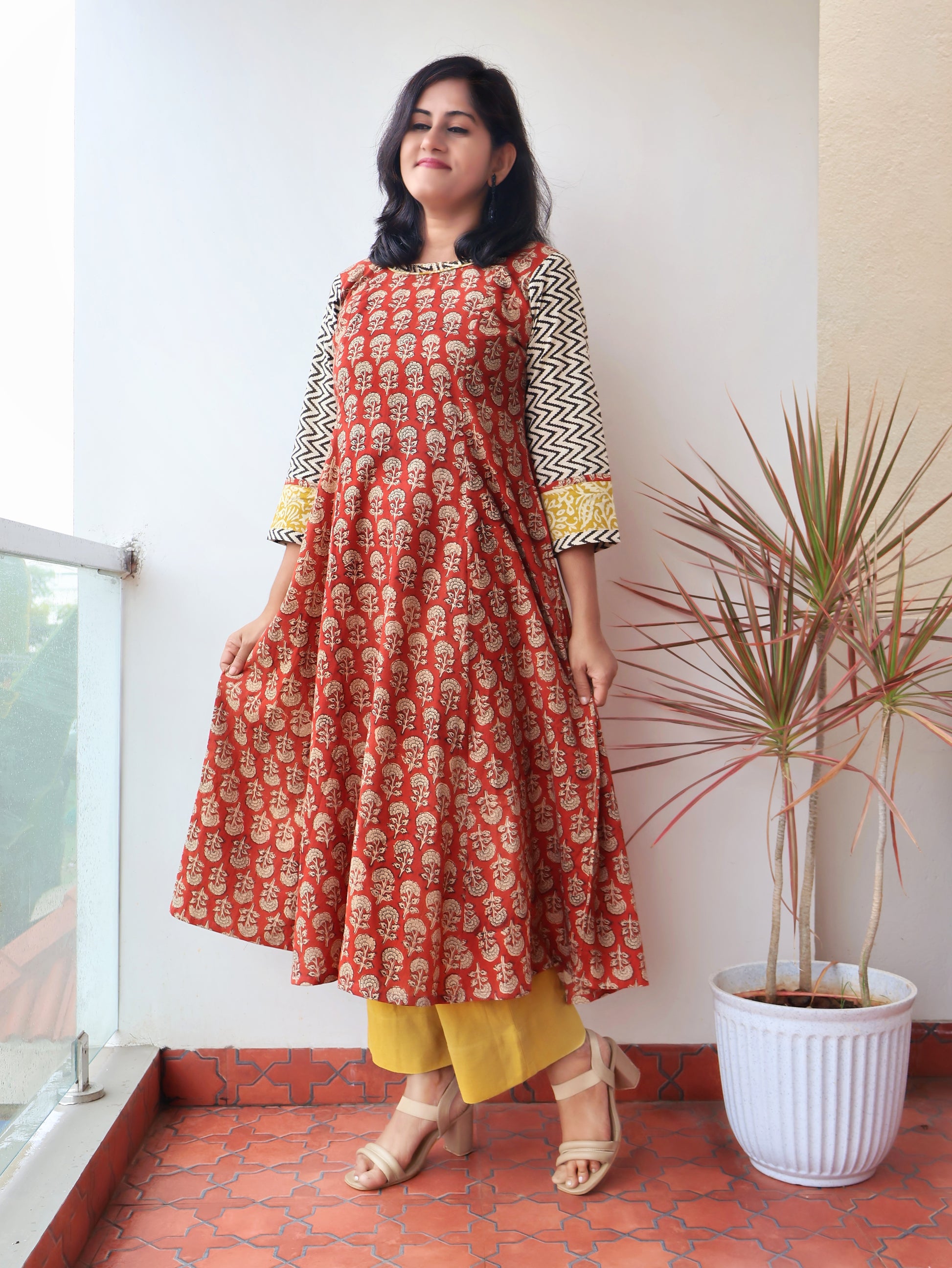 Red Bagru Hand Block Cotton Kurta