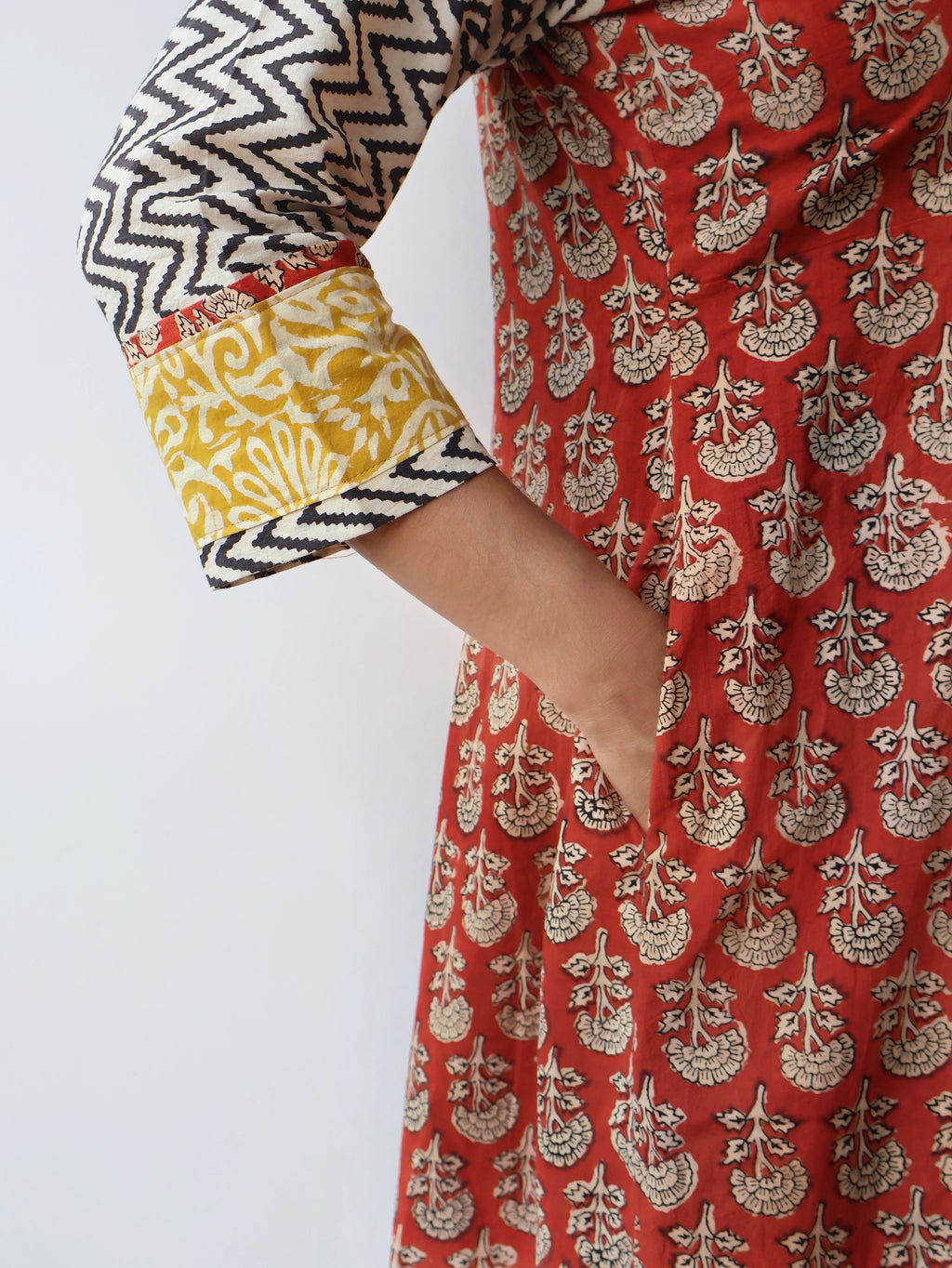 Red Coral Bagru Hand Block Cotton Kurta