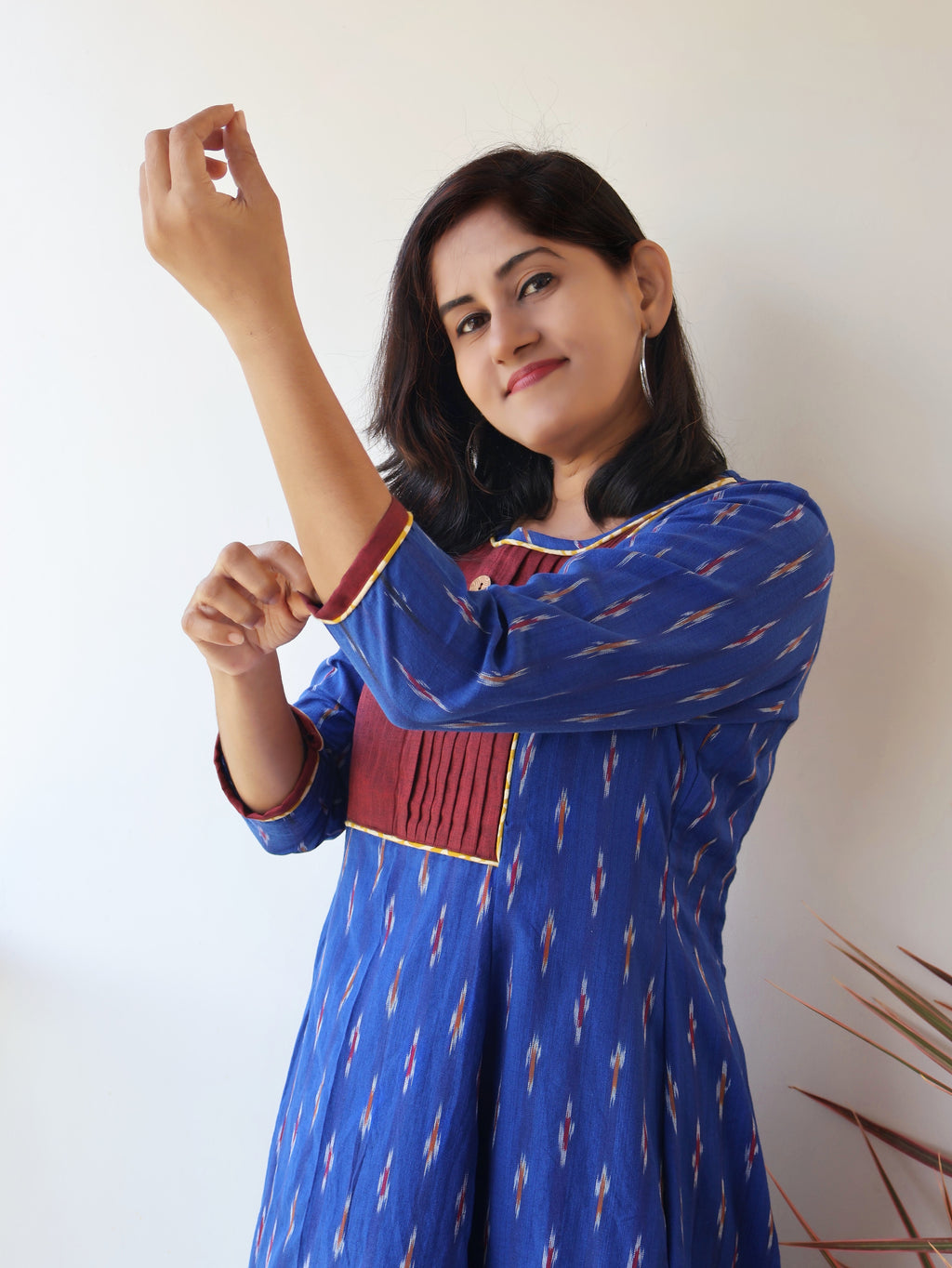 Blue Brilliance  Handloom Ikkat Cotton Kurta with Pintuck Yoke