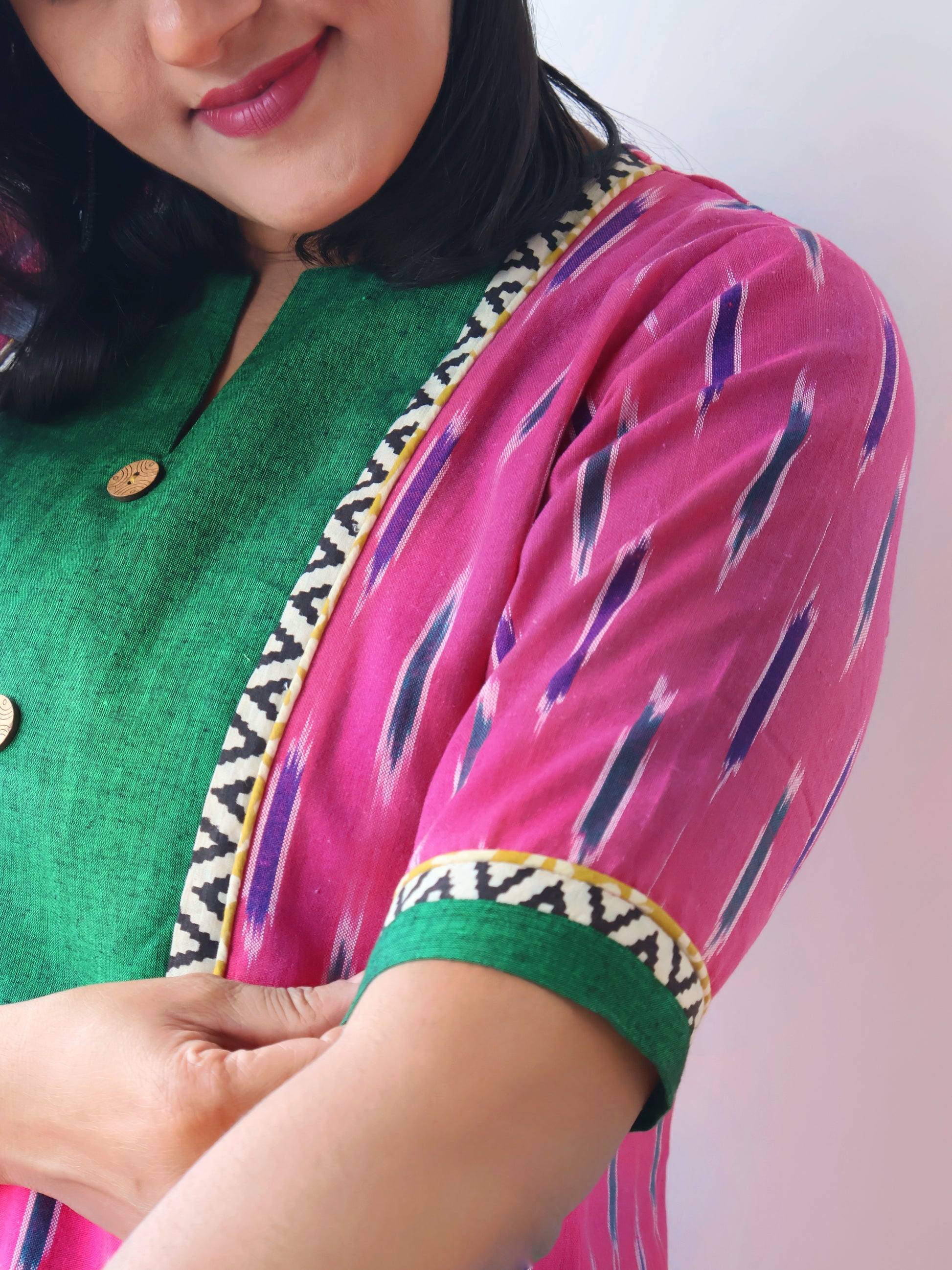 Pink Inspira Handloom Ikat Cotton Kurta
