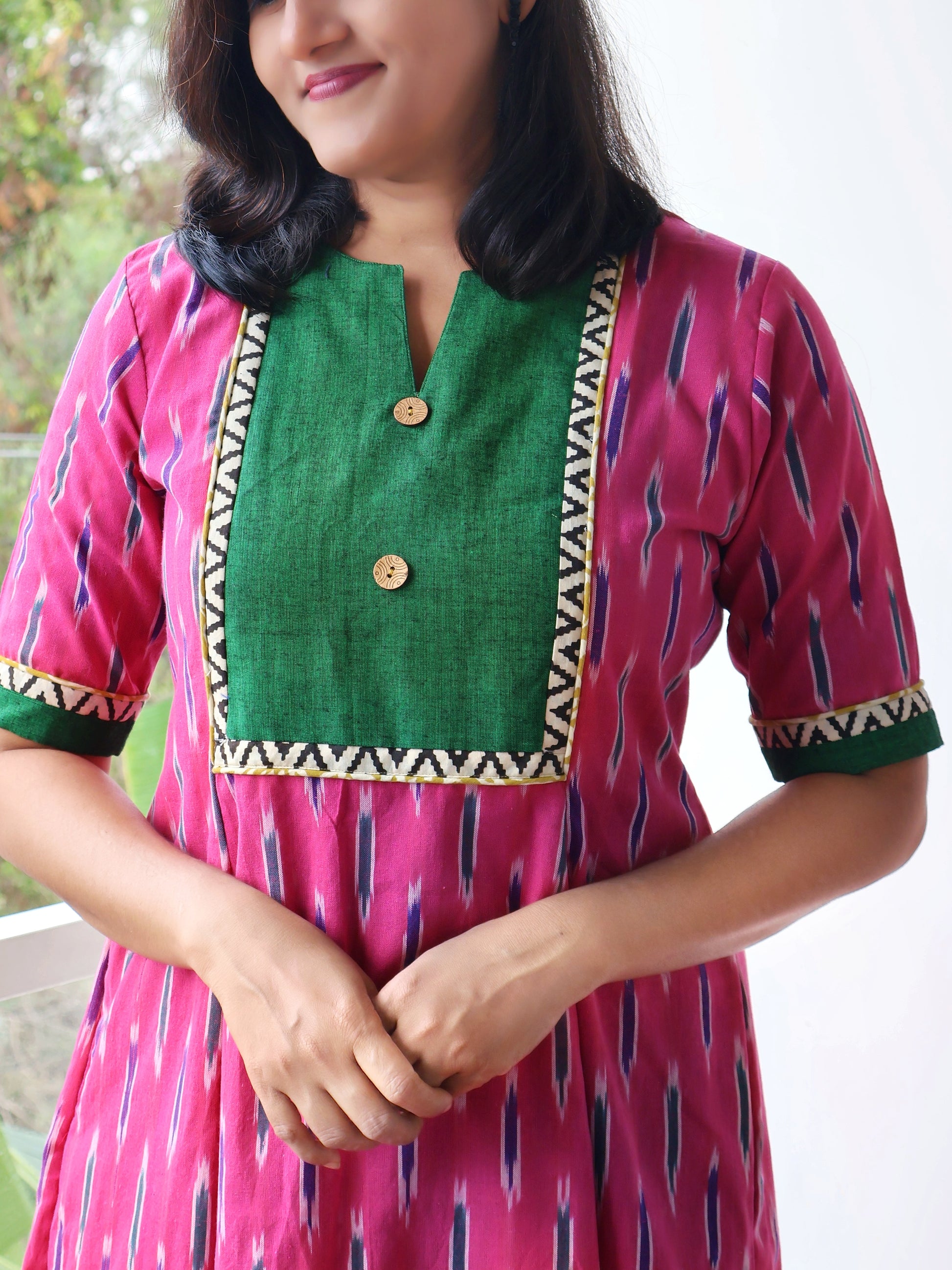 Pink Inspira Handloom Ikat Cotton Kurta