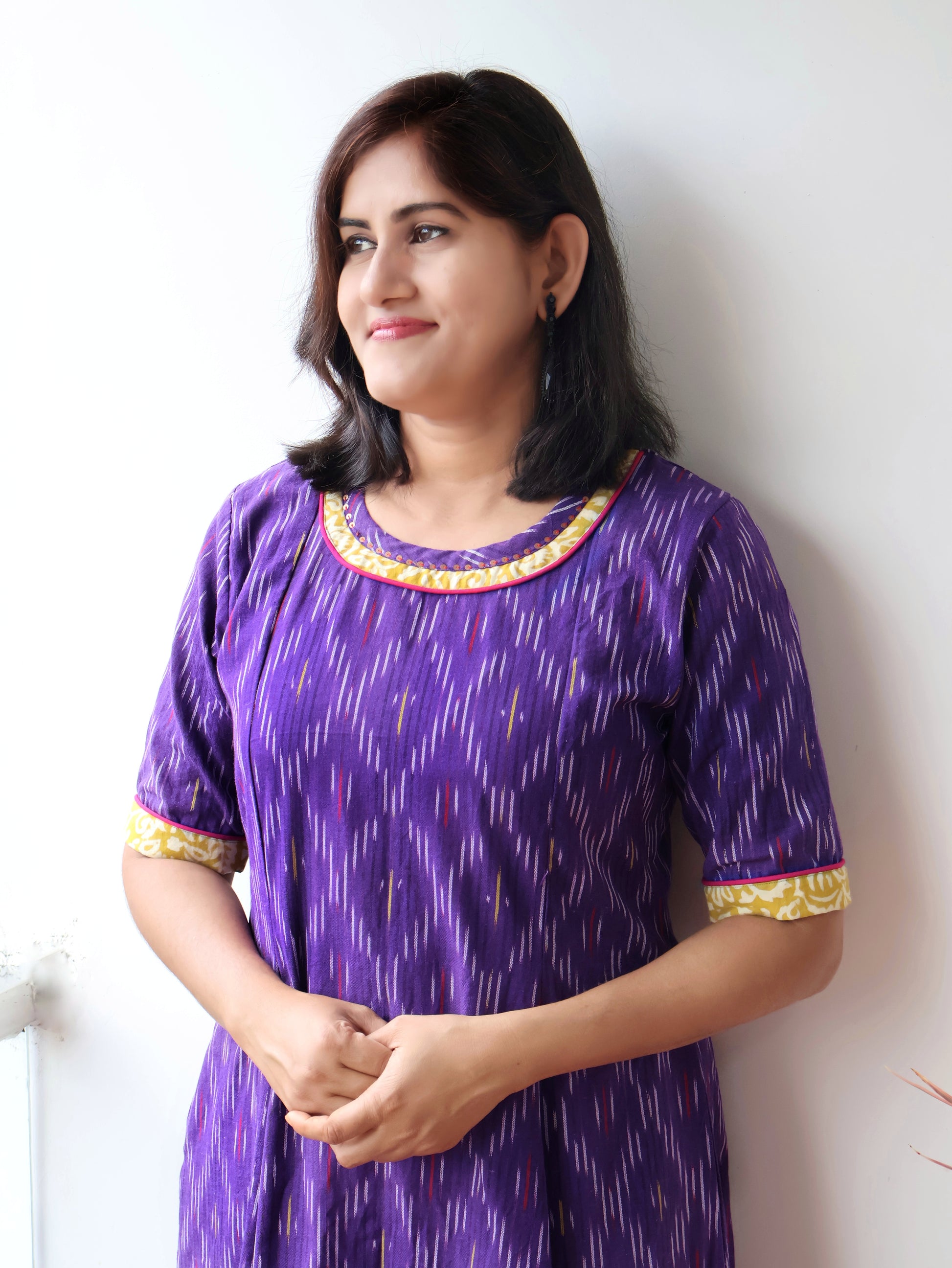 Violet Divine Handloom Ikkat Cotton Kurta