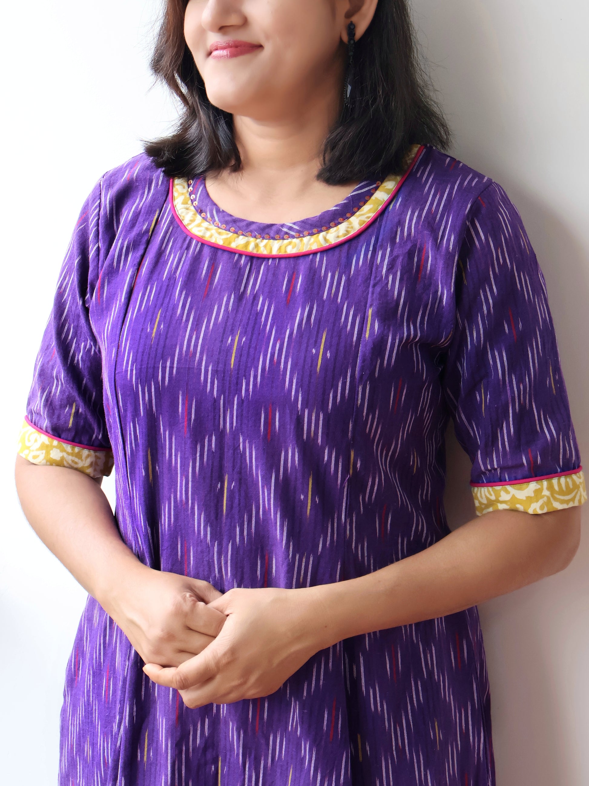 Violet Divine Handloom Ikkat Cotton Kurta