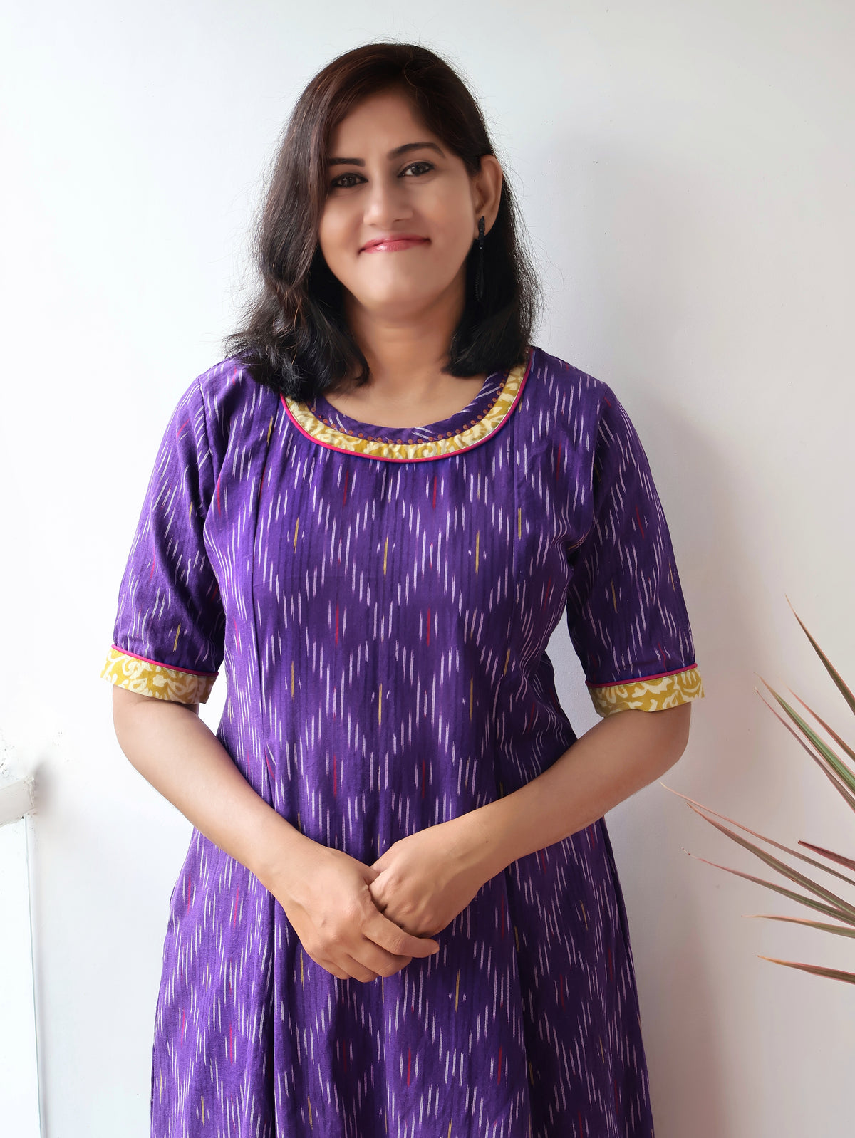 Violet Divine Handloom Ikkat Cotton Kurta