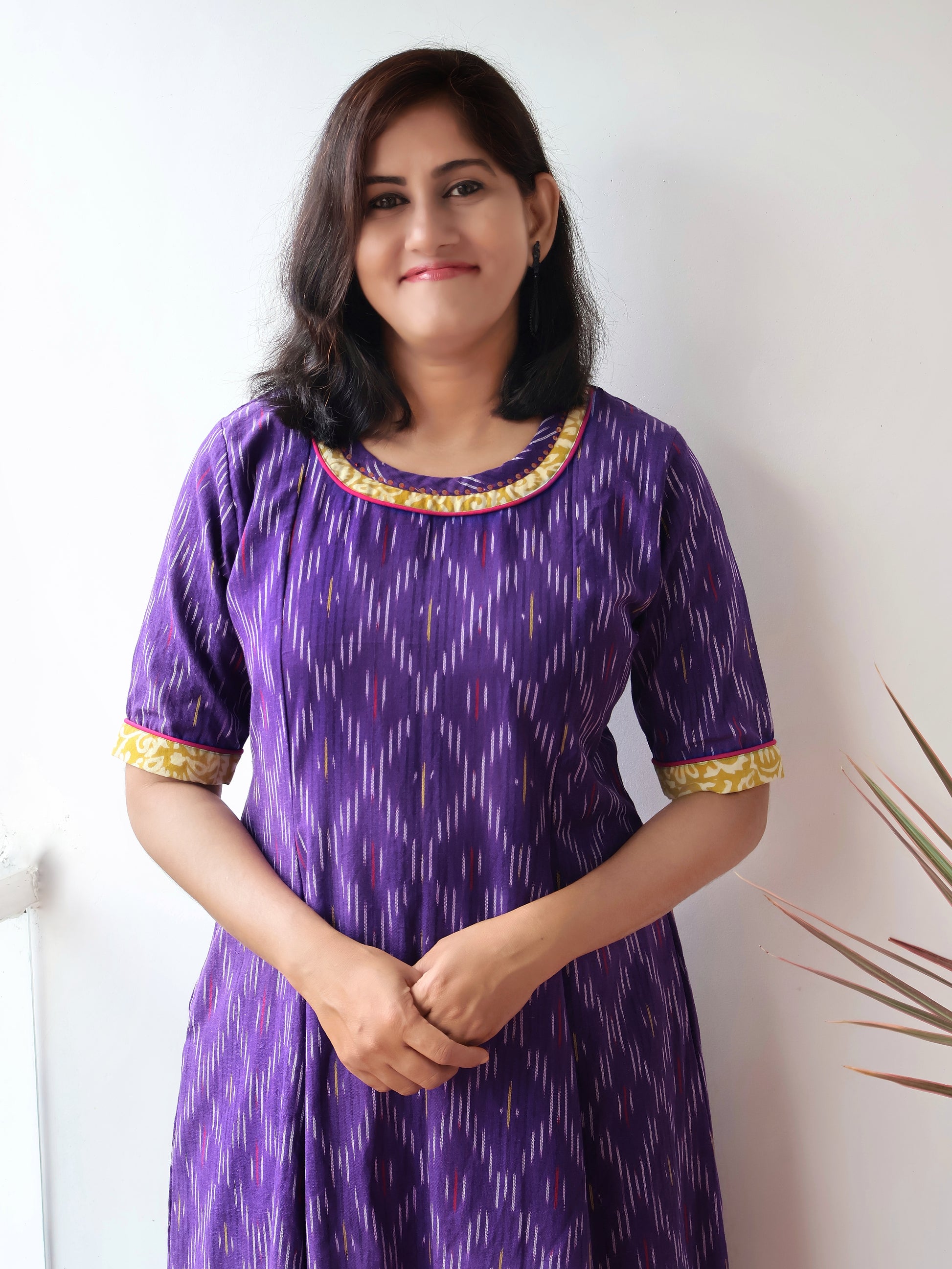 Violet Divine Handloom Ikkat Cotton Kurta