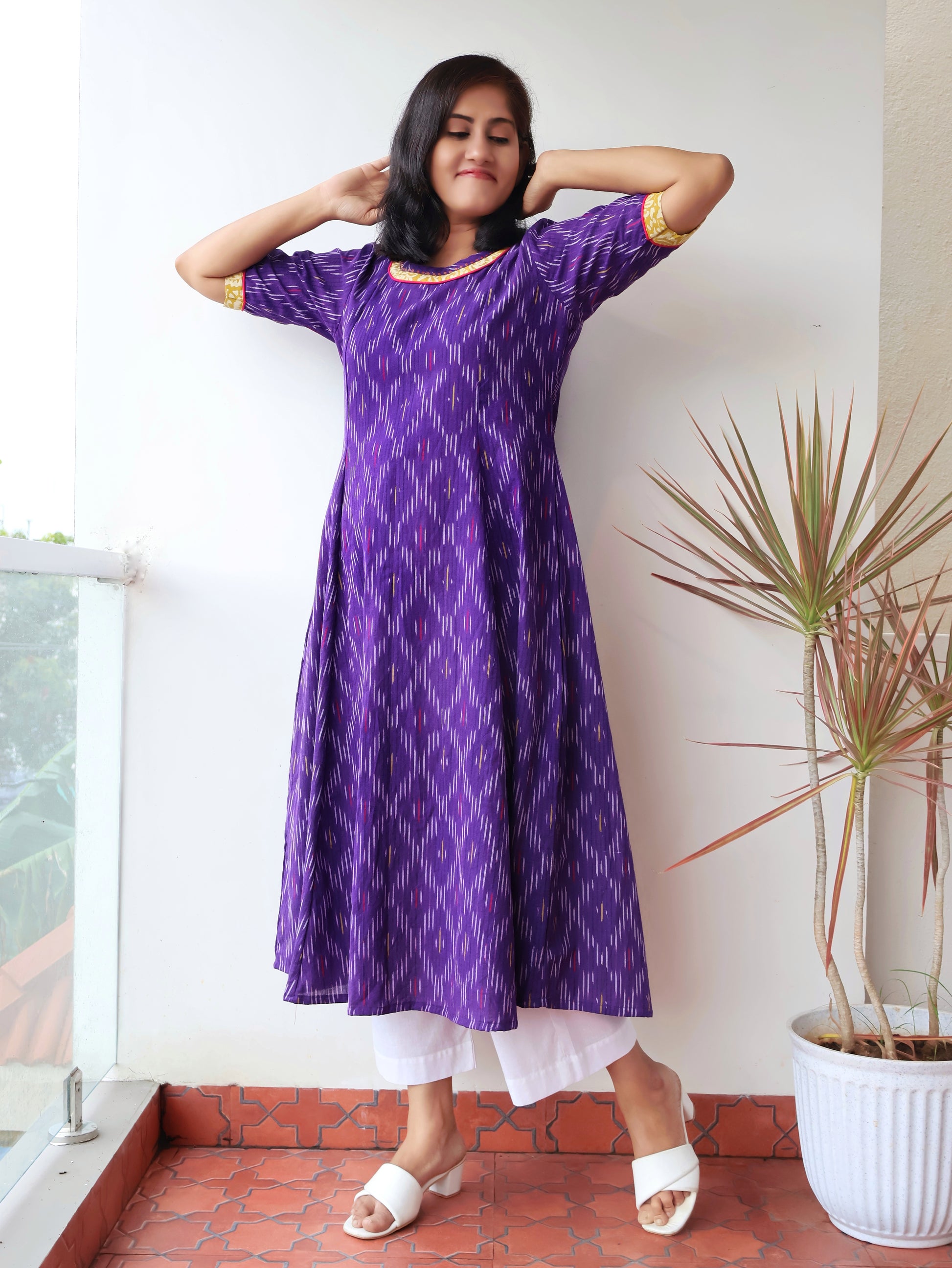 Violet Divine Handloom Ikkat Cotton Kurta