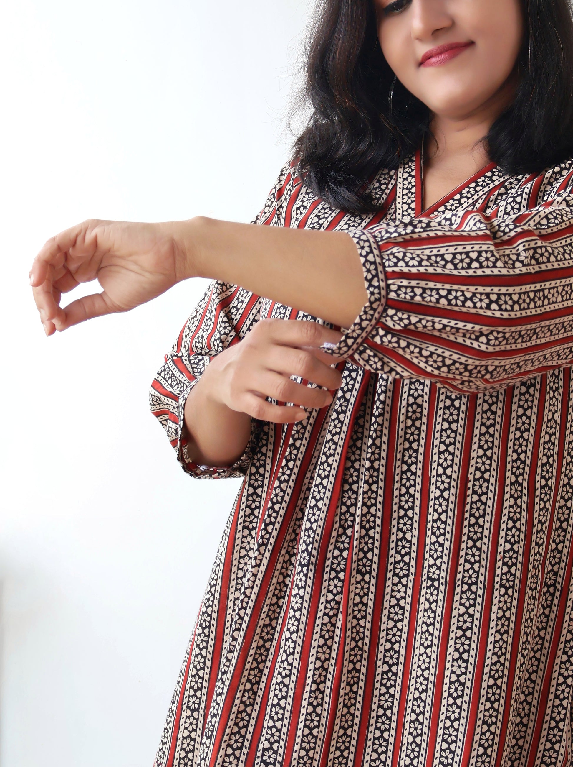 Mira Maroon Bagru Hand Block Cotton Short Top