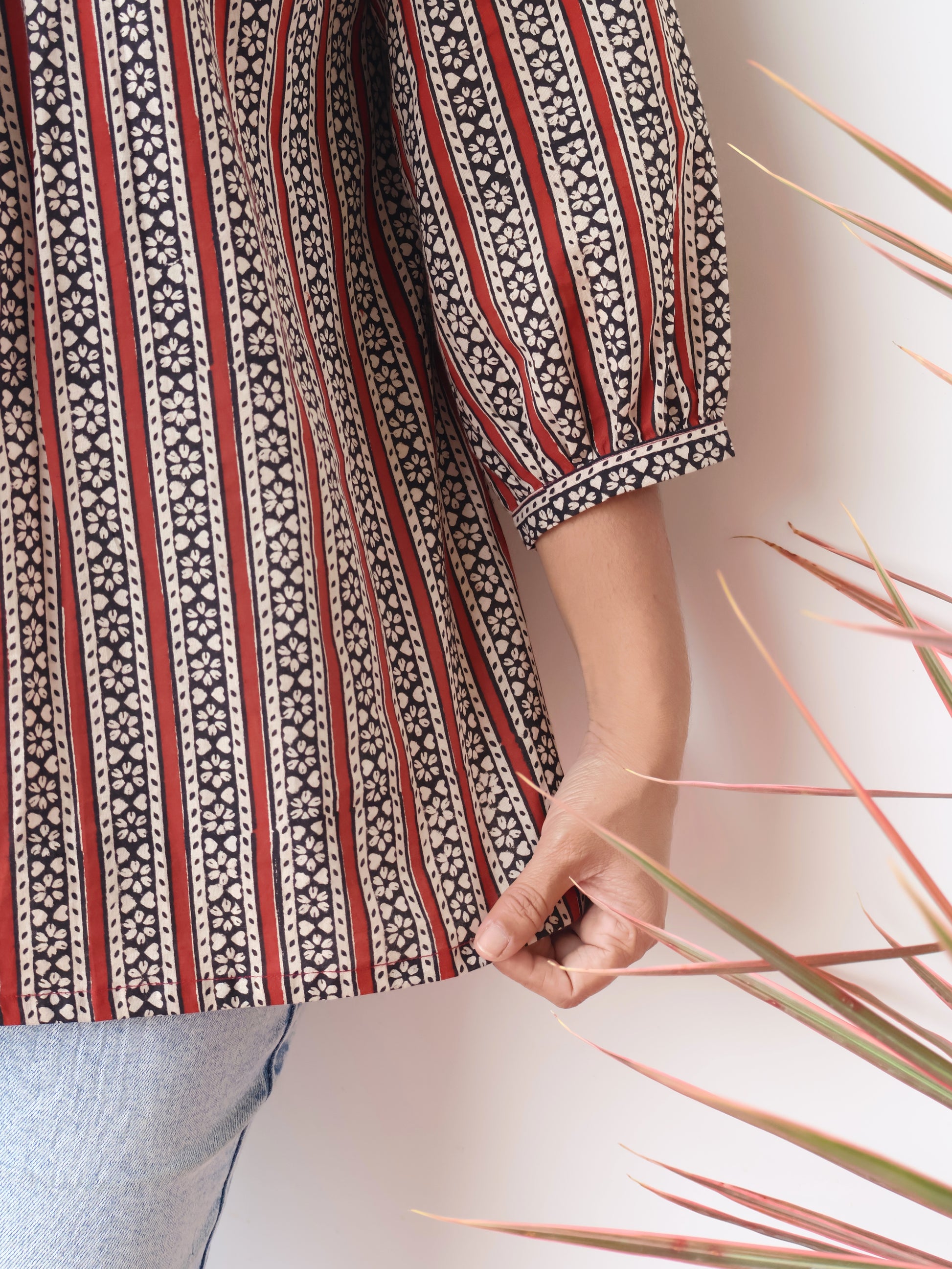 Mira Maroon Bagru Hand Block Cotton Short Top