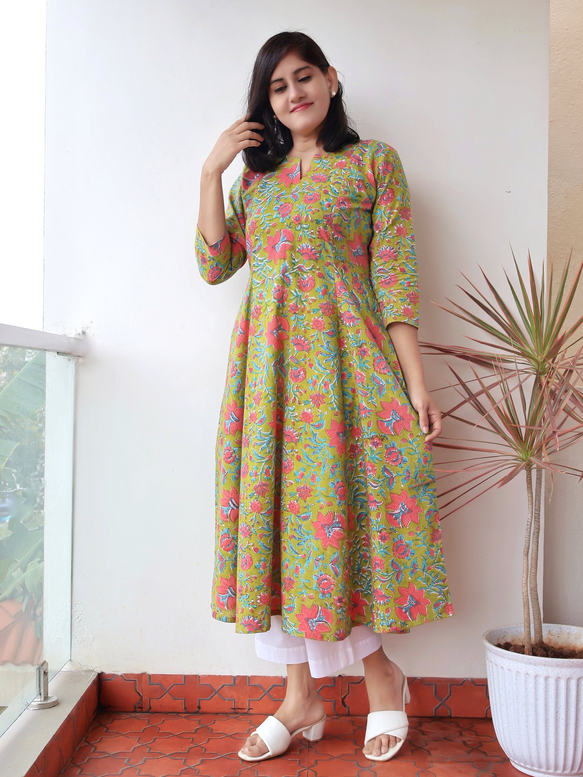 Green Mystique Sanganeri Hand Block Cotton Kurta