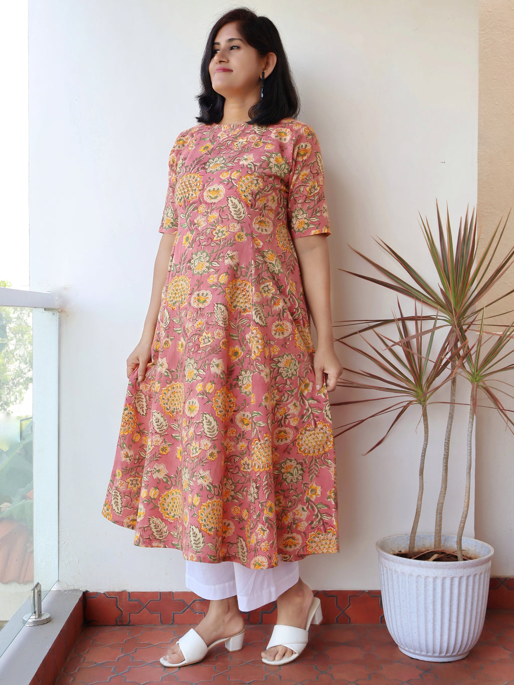 Mauve Lustre Sanganeri Hand Block Cotton Kurta