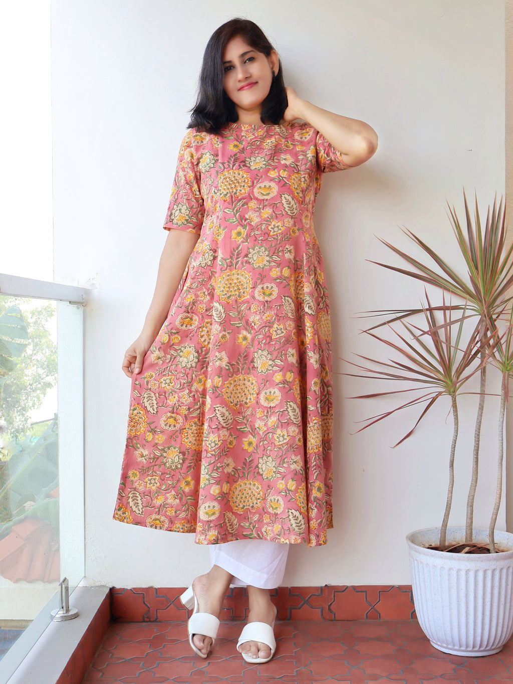 Mauve Lustre Sanganeri Hand Block Cotton Kurta