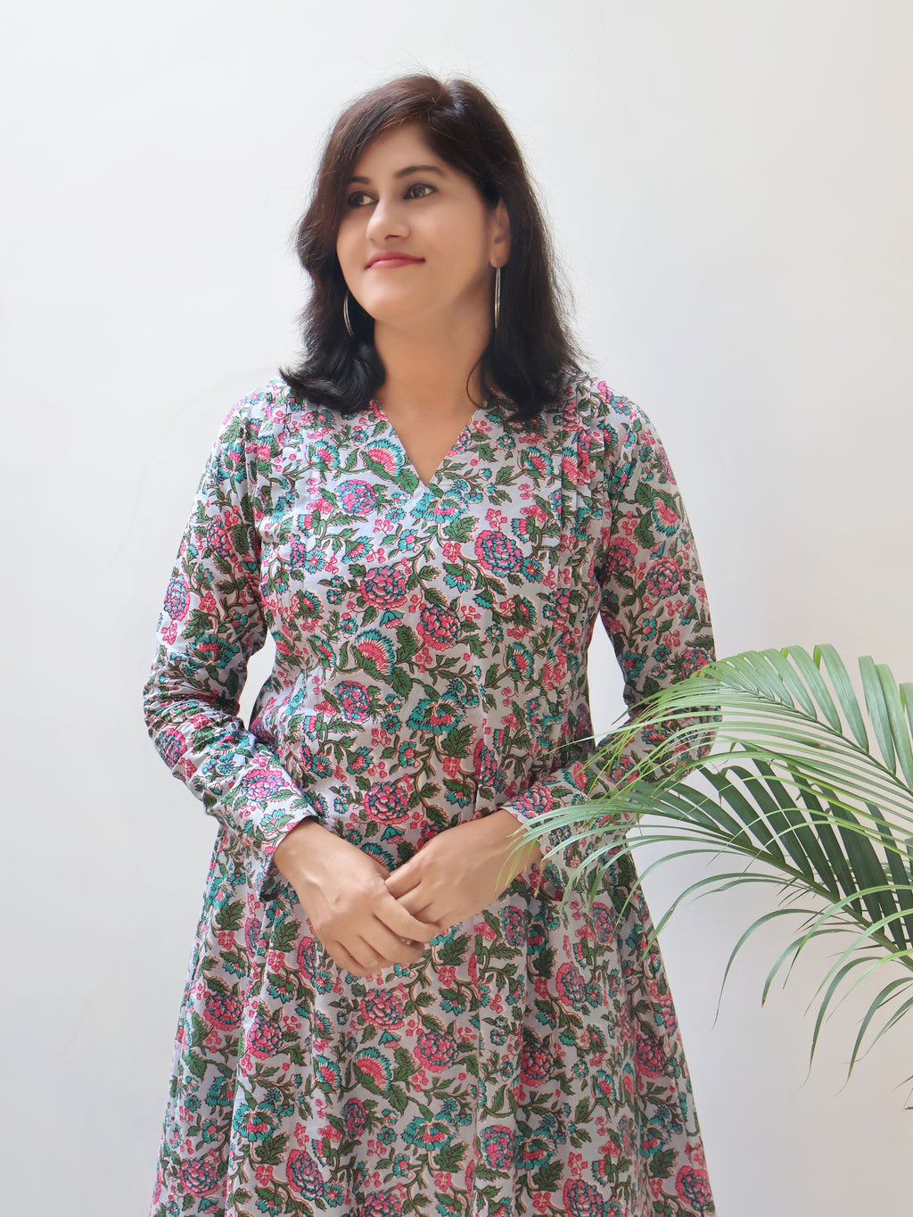 Pastel Blue Pintuck Cotton Aline Kurta with full sleeves