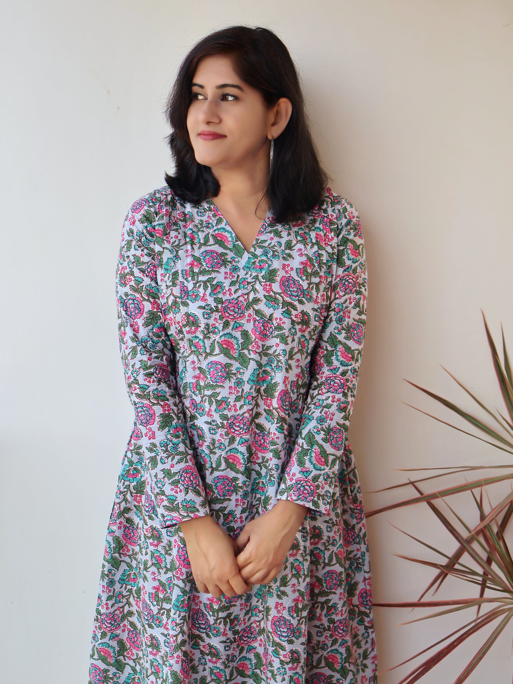 Pastel Blue Pintuck Cotton Aline Kurta with full sleeves