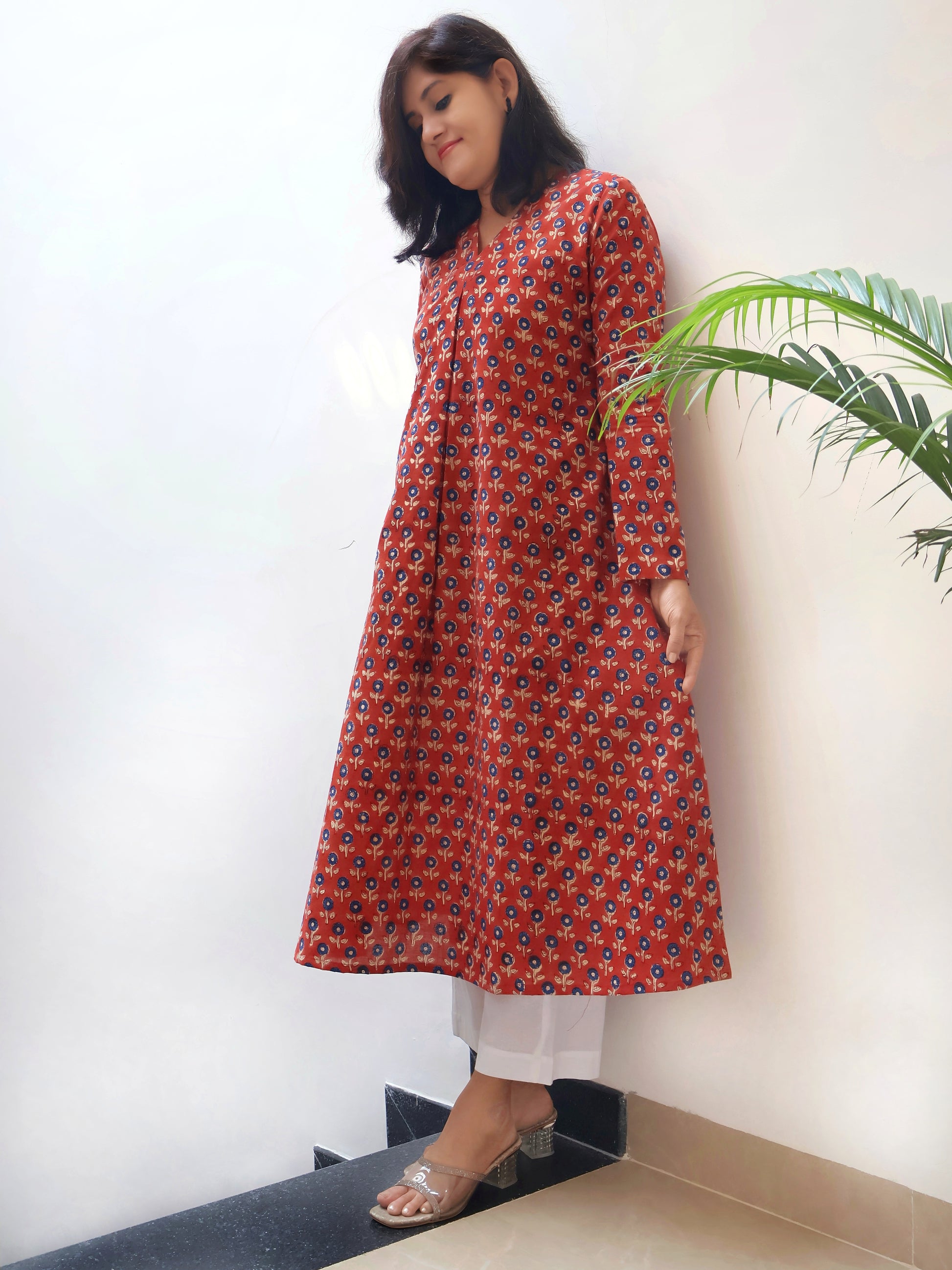 Madder Red Bagru Hand Block Cotton Kurta