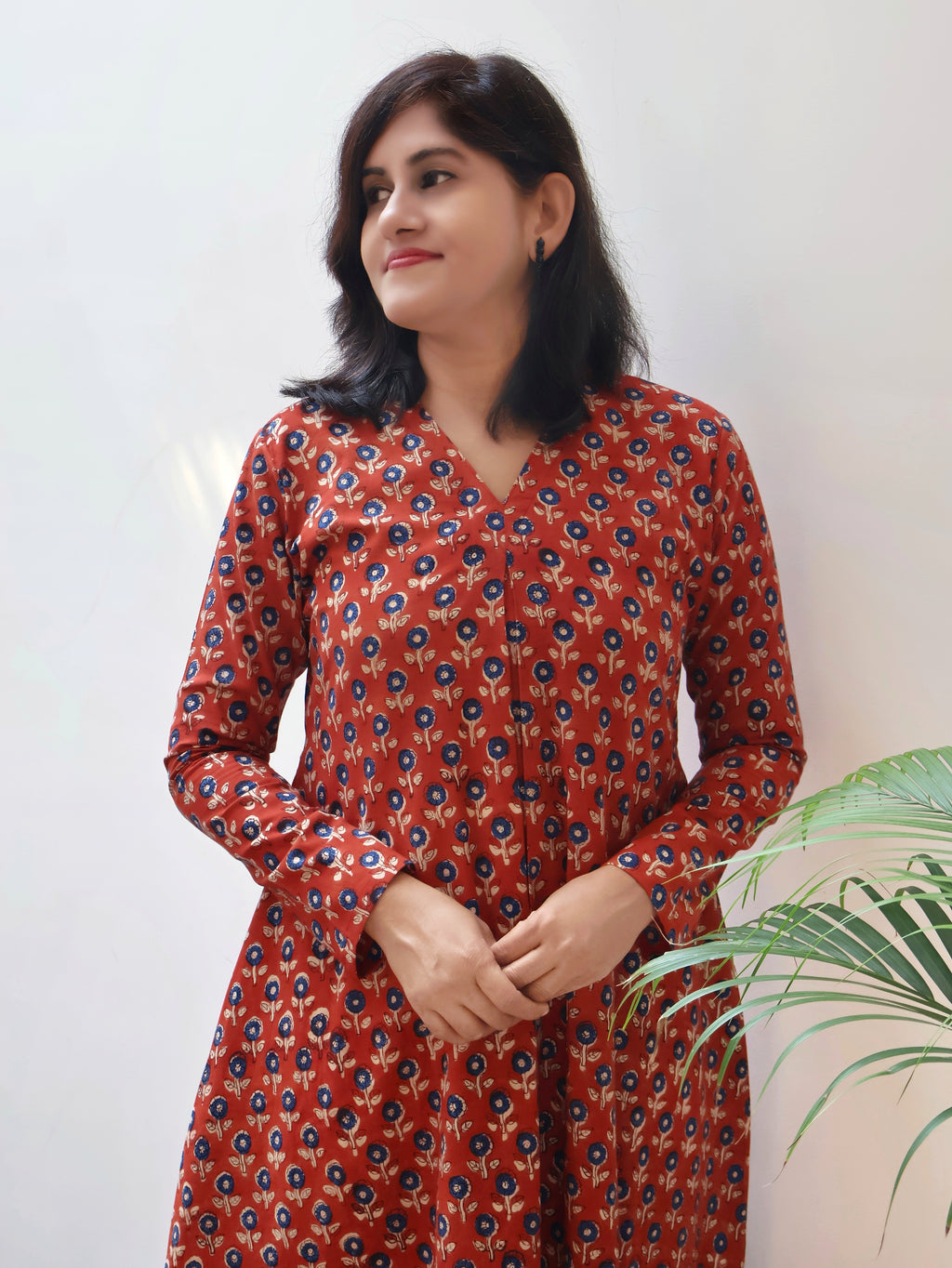 Madder Red Bagru Hand Block Cotton Kurta