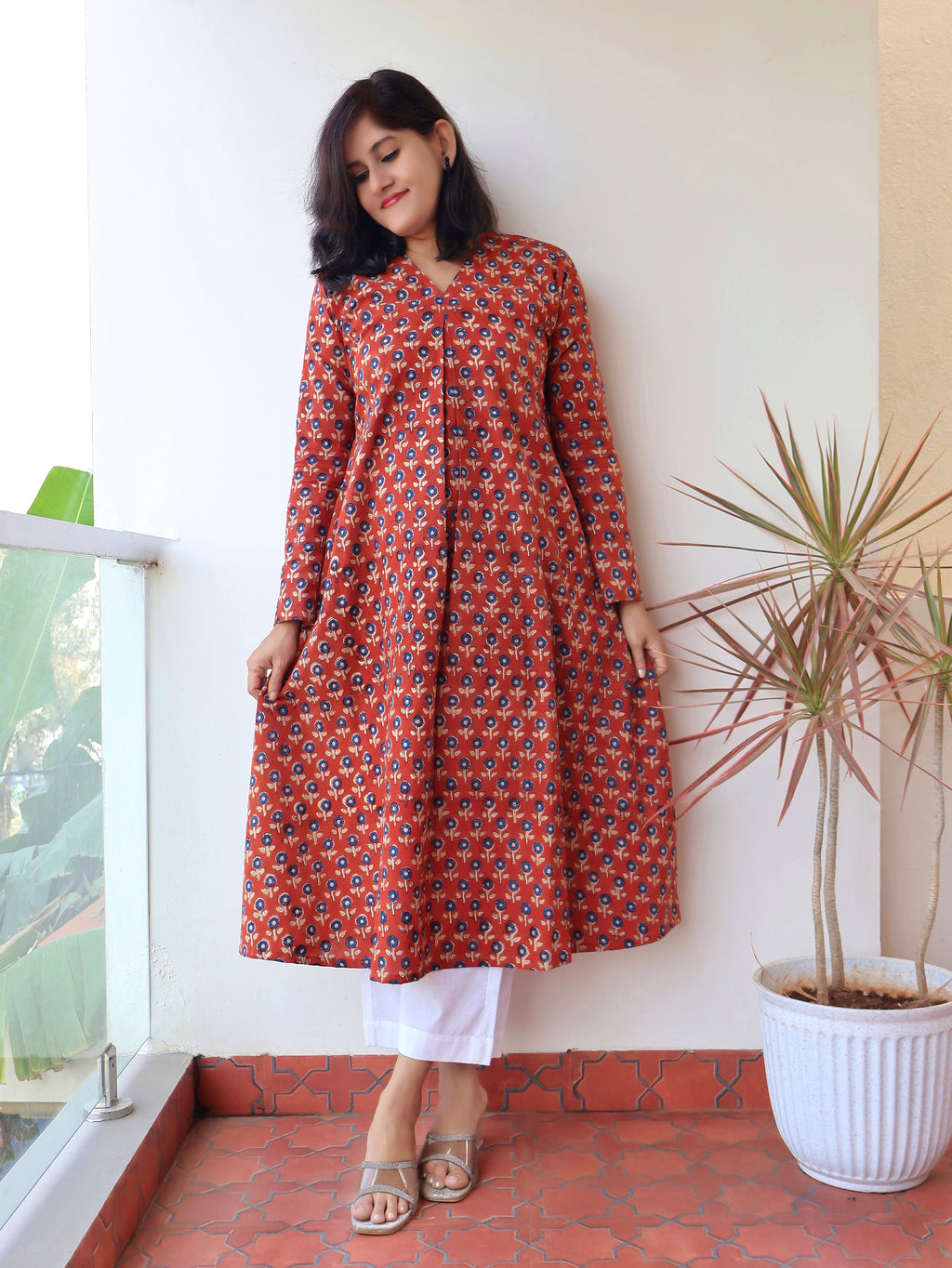 Madder Red Bagru Hand Block Cotton Kurta