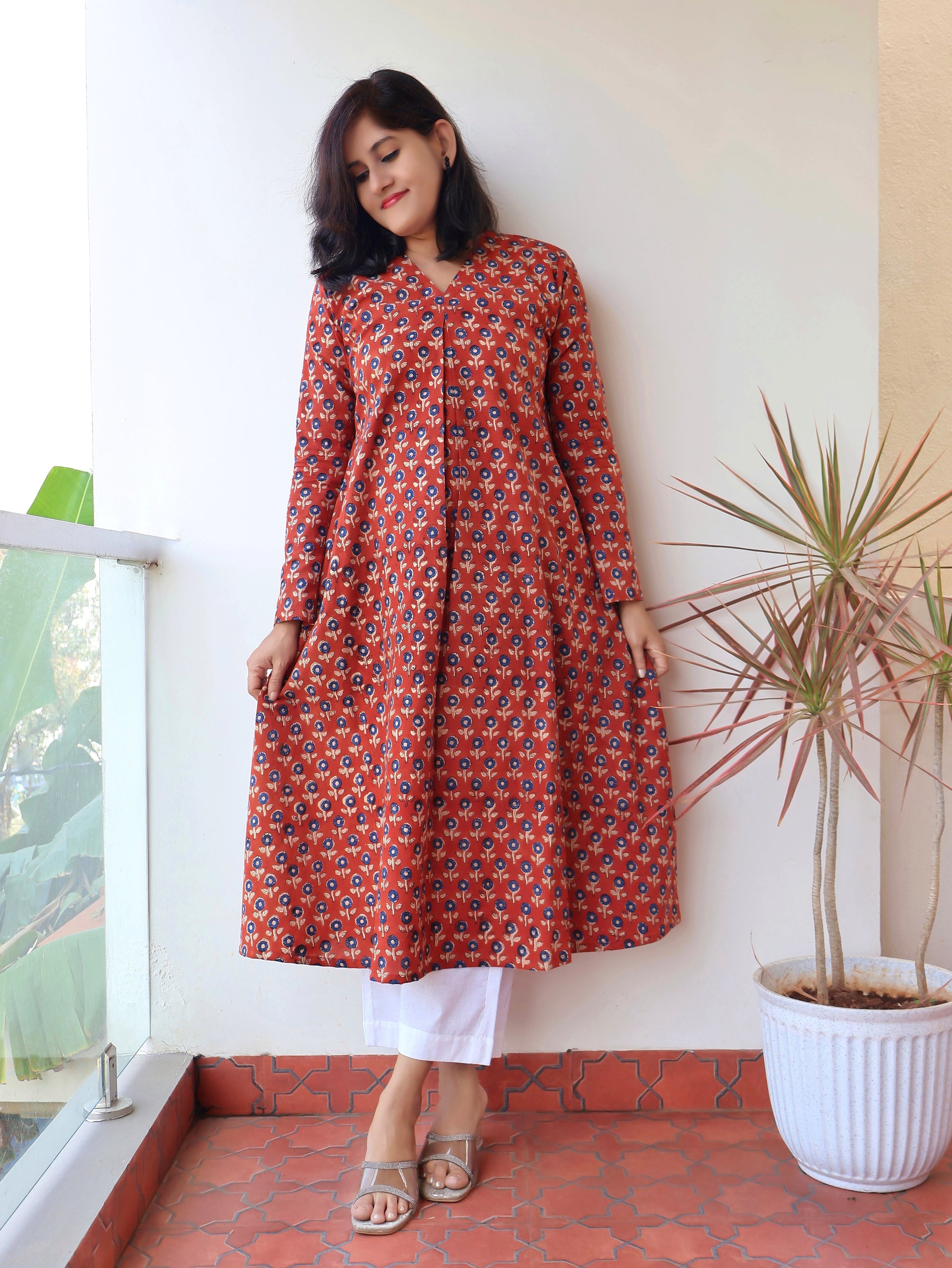 Madder Red Bagru Hand Block Cotton Kurta