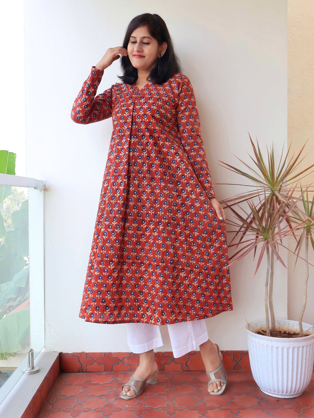 Madder Red Bagru Hand Block Cotton Kurta