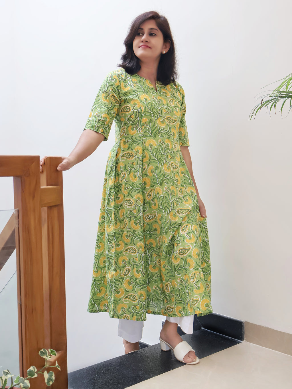 Pistachio Green Sanganeri Hand Block Cotton Kurta
