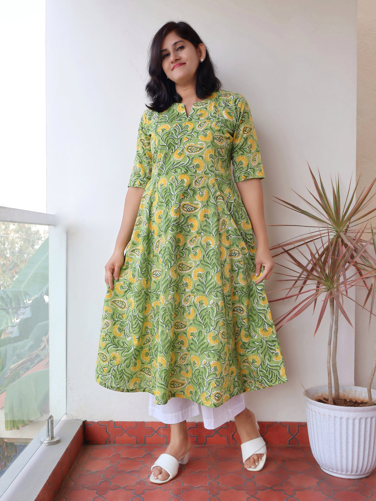 Pistachio Green Sanganeri Hand Block Cotton Kurta