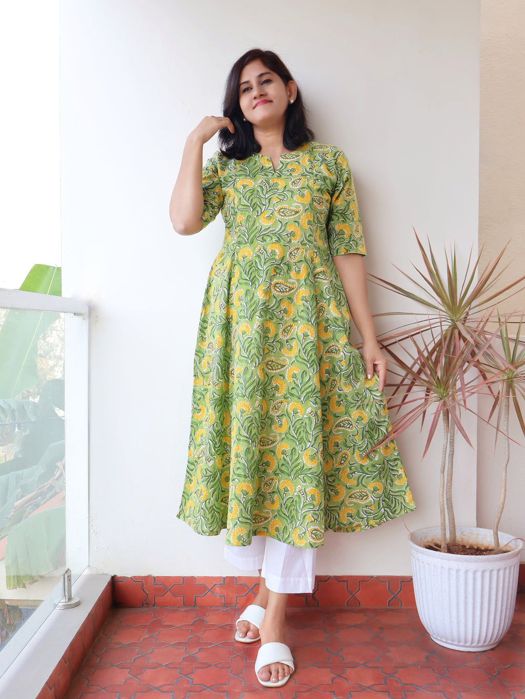 Pistachio Green Sanganeri Hand Block Cotton Kurta