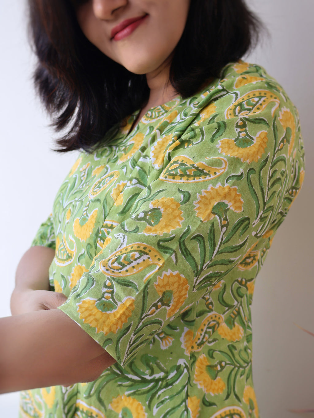 Pistachio Green Sanganeri Hand Block Cotton Kurta