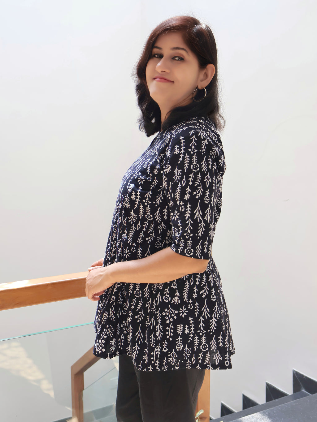 Black Radiant Bagru Hand Block Cotton Short Top