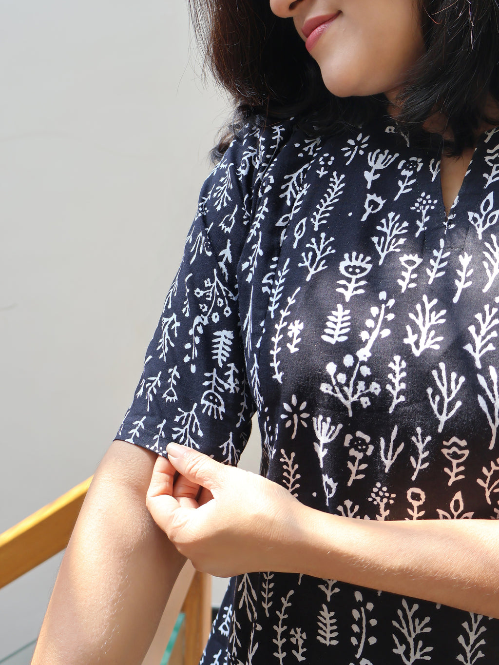 Black Radiant Bagru Hand Block Cotton Short Top