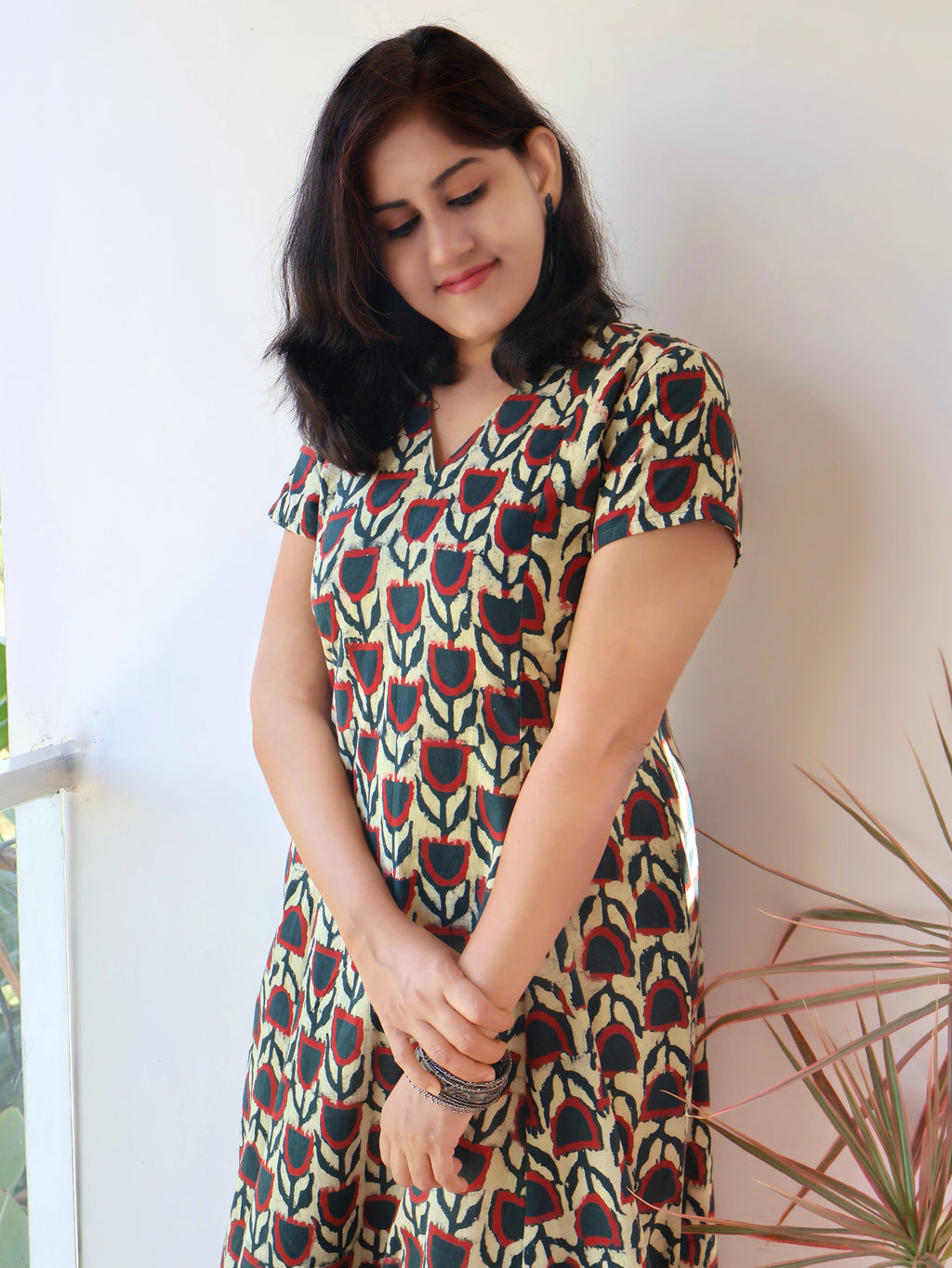 Blooming Green Dabu Hand Block Cotton Kurta