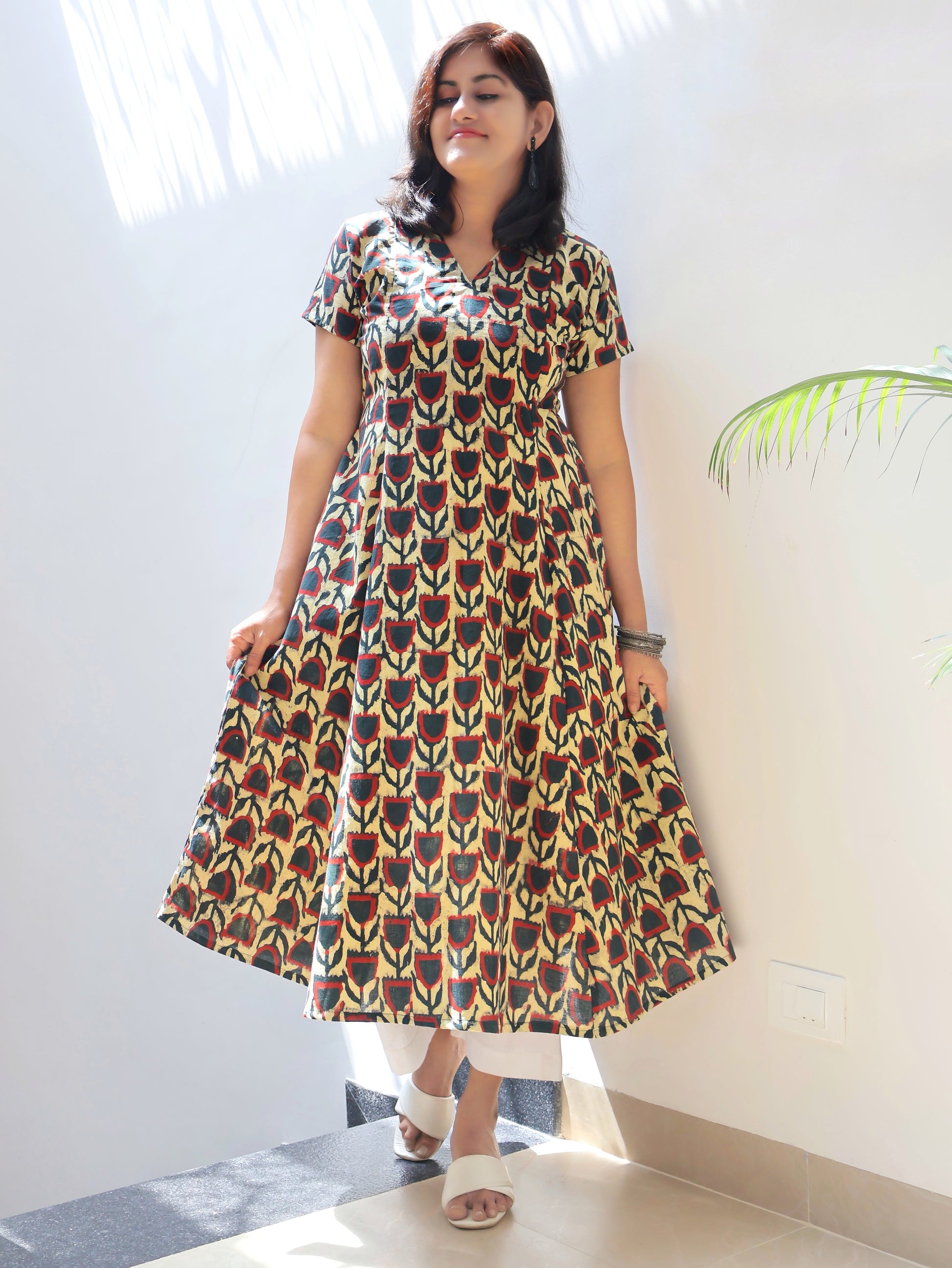 Blooming Green Dabu Hand Block Cotton Kurta