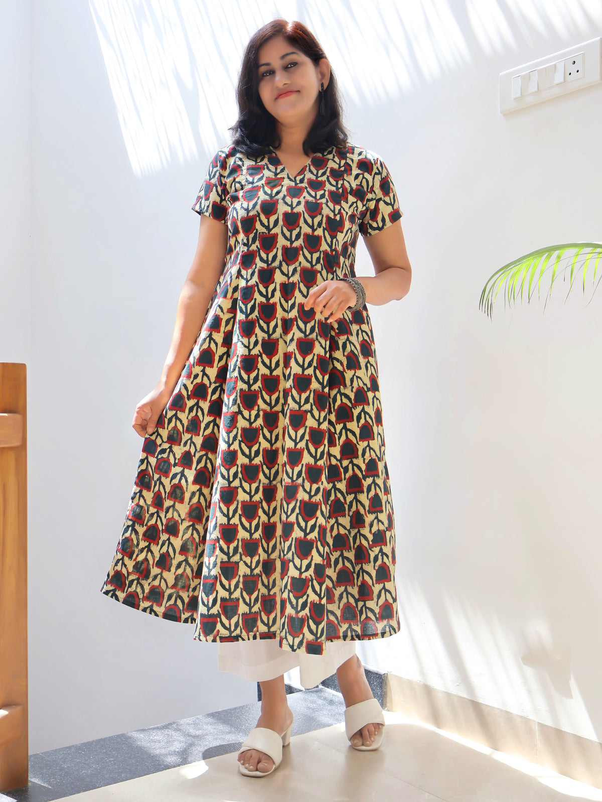 Blooming Green Dabu Hand Block Cotton Kurta