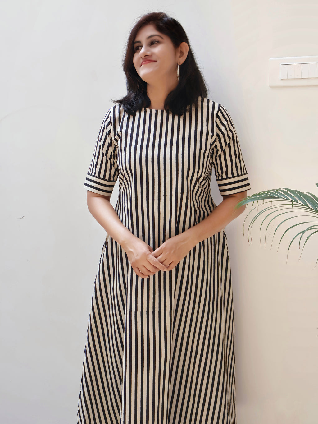 Black Ethereal Stripes Bagru Hand Block Cotton Kurta