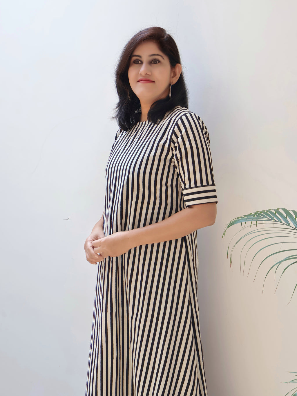 Black Ethereal Stripes Bagru Hand Block Cotton Kurta