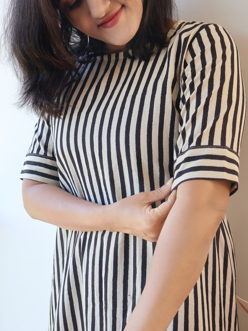 Black Ethereal Stripes Bagru Hand Block Cotton Kurta