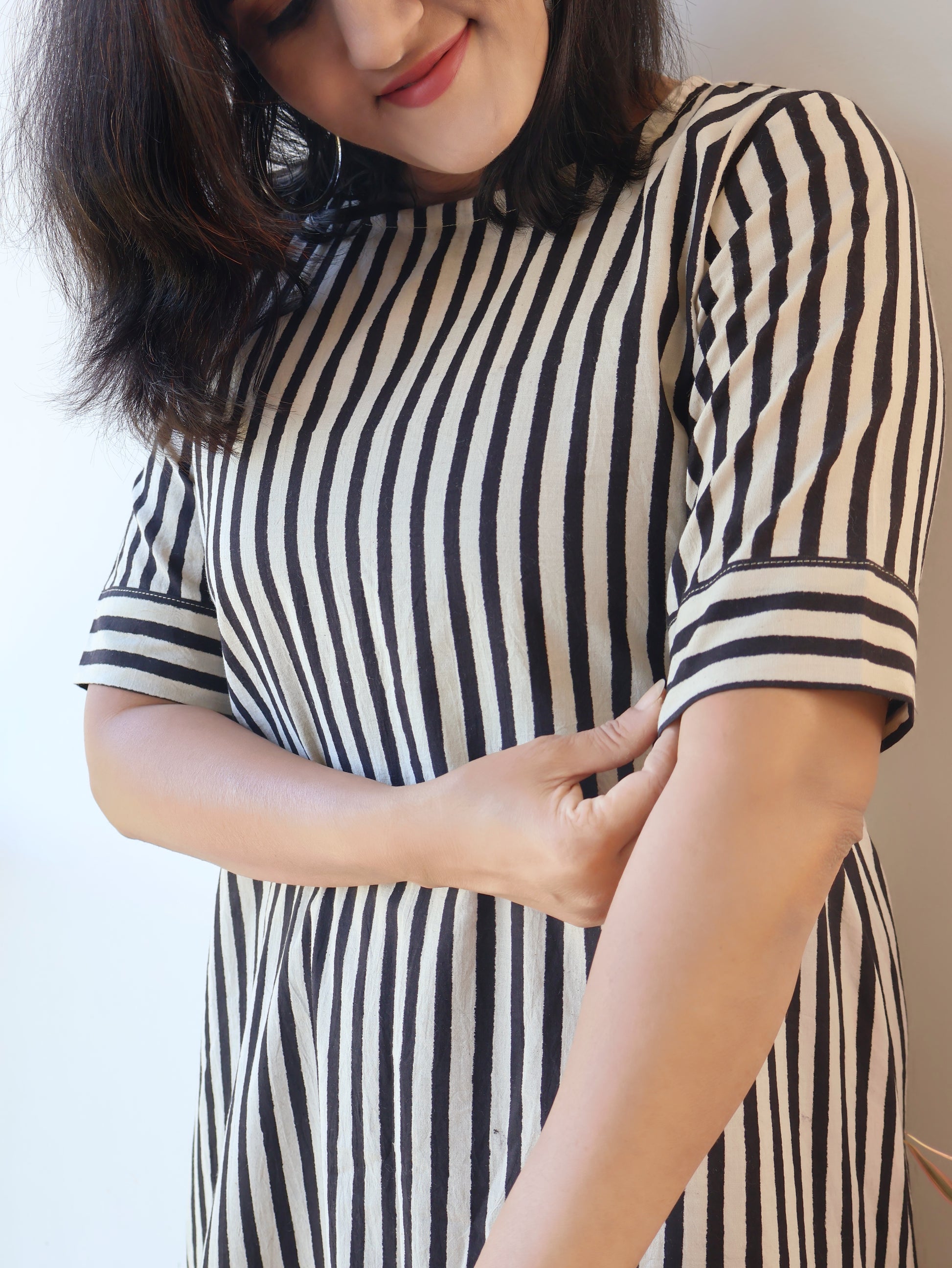 Black Ethereal Stripes Bagru Hand Block Cotton Kurta