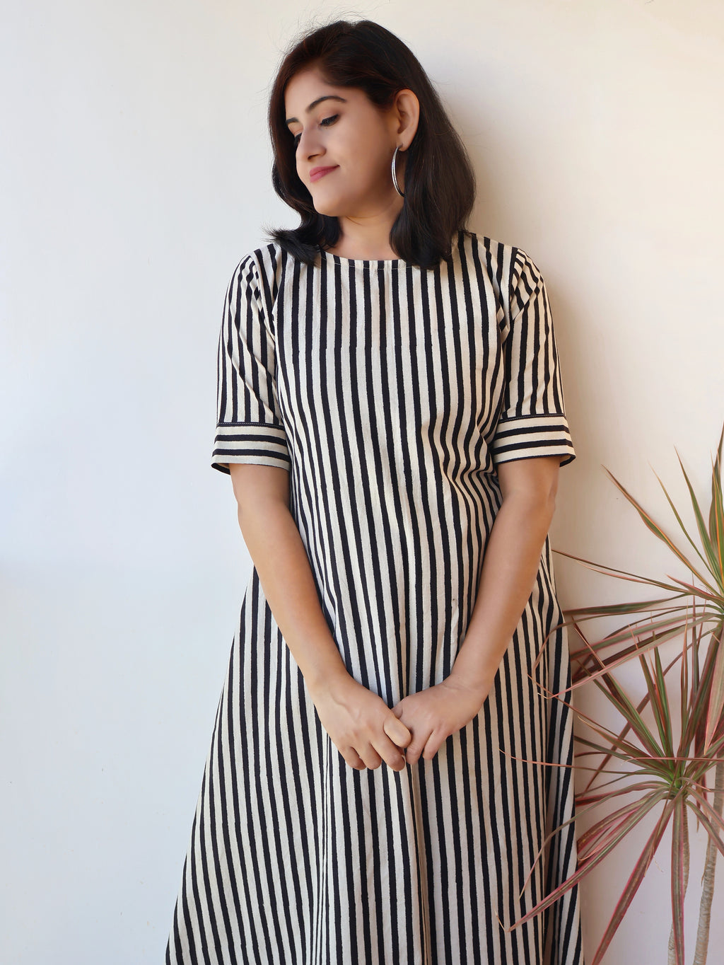 Black Ethereal Stripes Bagru Hand Block Cotton Kurta
