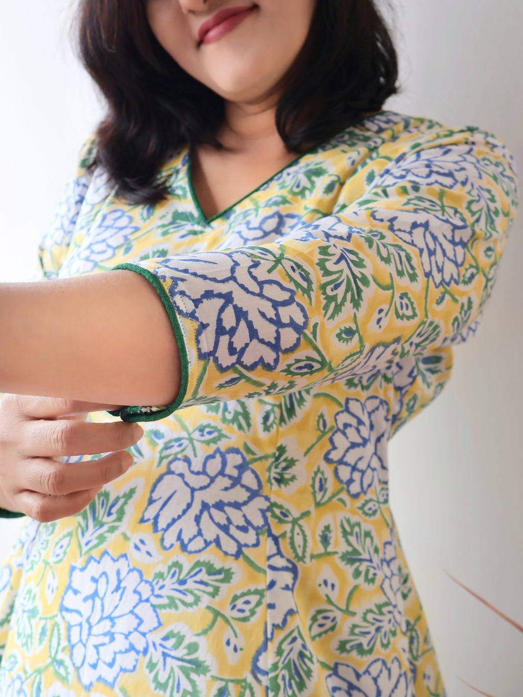 Yellow Daffodil Sanganeri Hand Block Cotton Kurta